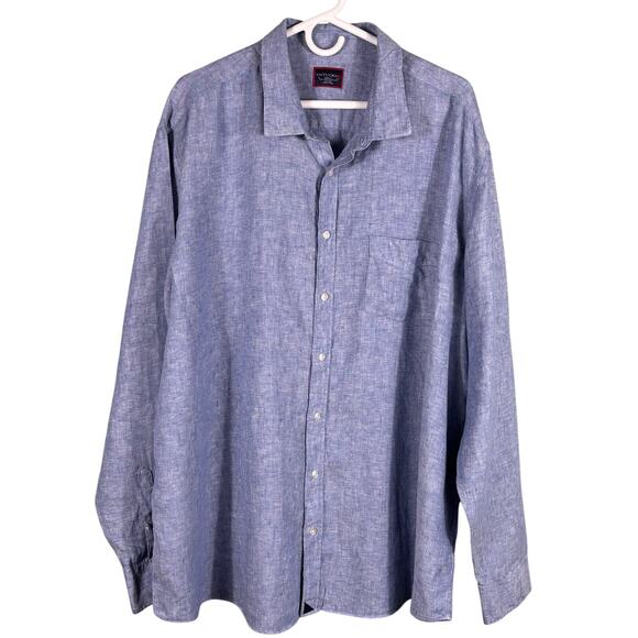 Untuckit Men's XXXLC Blue Linen Wrinkle Resistant Button Up Long Sleeves Shirt - Picture 1 of 10